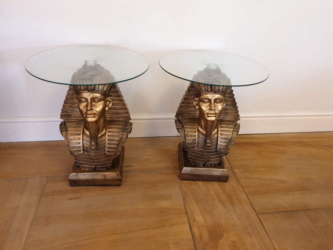A Pair Of Egyptian Style Glass Top Coffee Tables