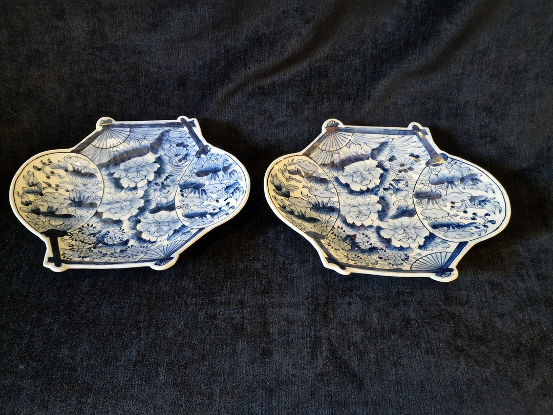 Pair Of Blue & White Imari Fan Plates
