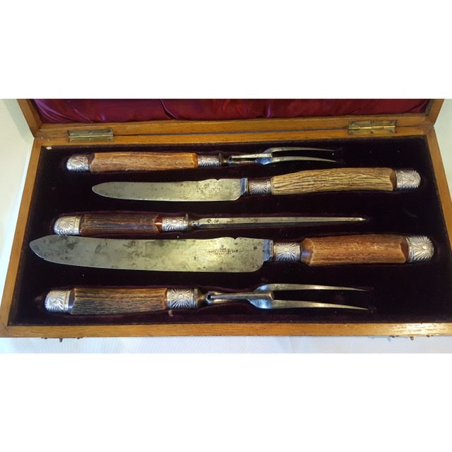 Silver & Horn Boxed Carving Set.