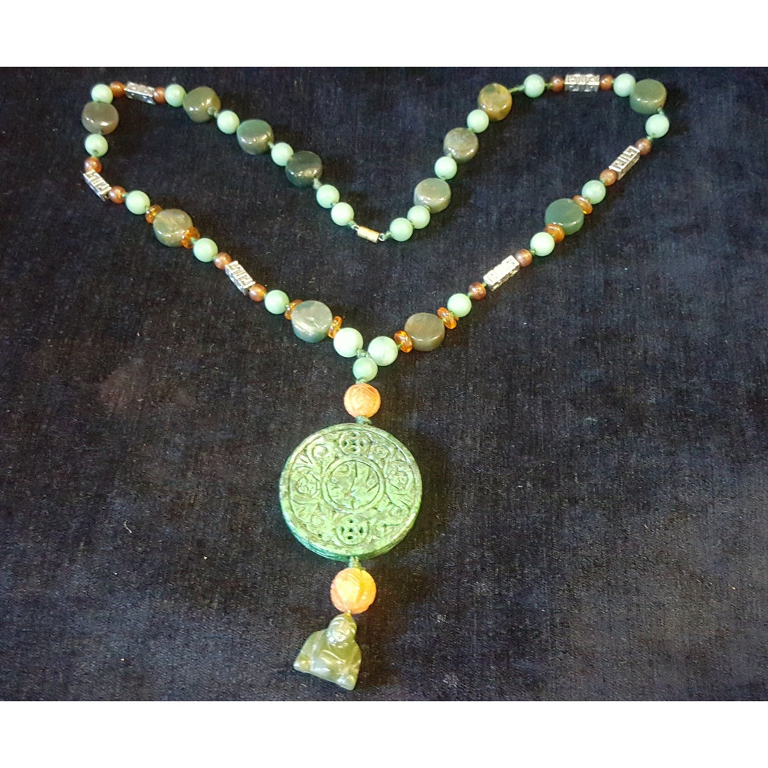 Carved Jade, Amber & Agate Neclace.