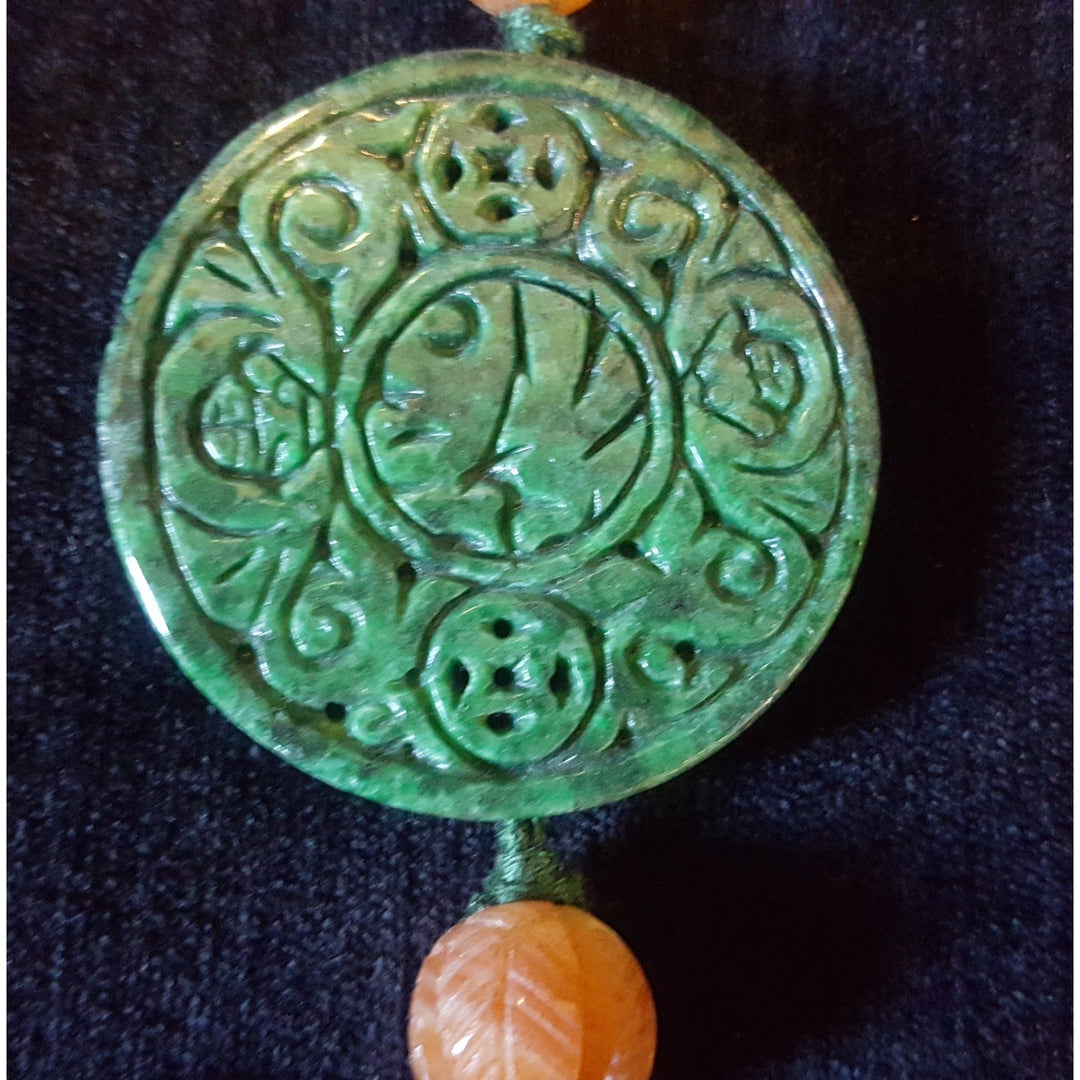Carved Jade, Amber & Agate Neclace.