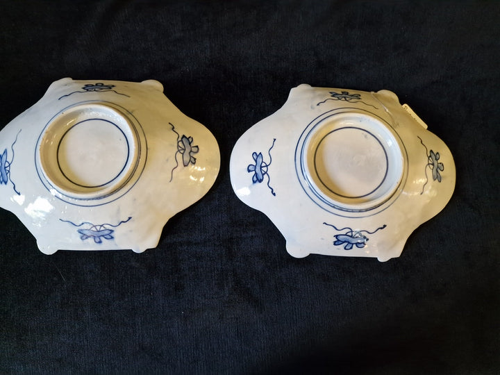 Pair Of Blue & White Imari Fan Plates