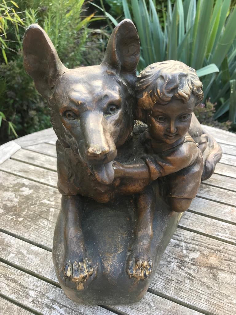 Cast Statue Of Child And Dog