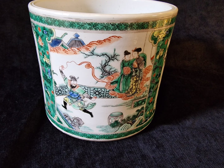 Rare Example Of A Famille Vert Porcelain Brush Pot