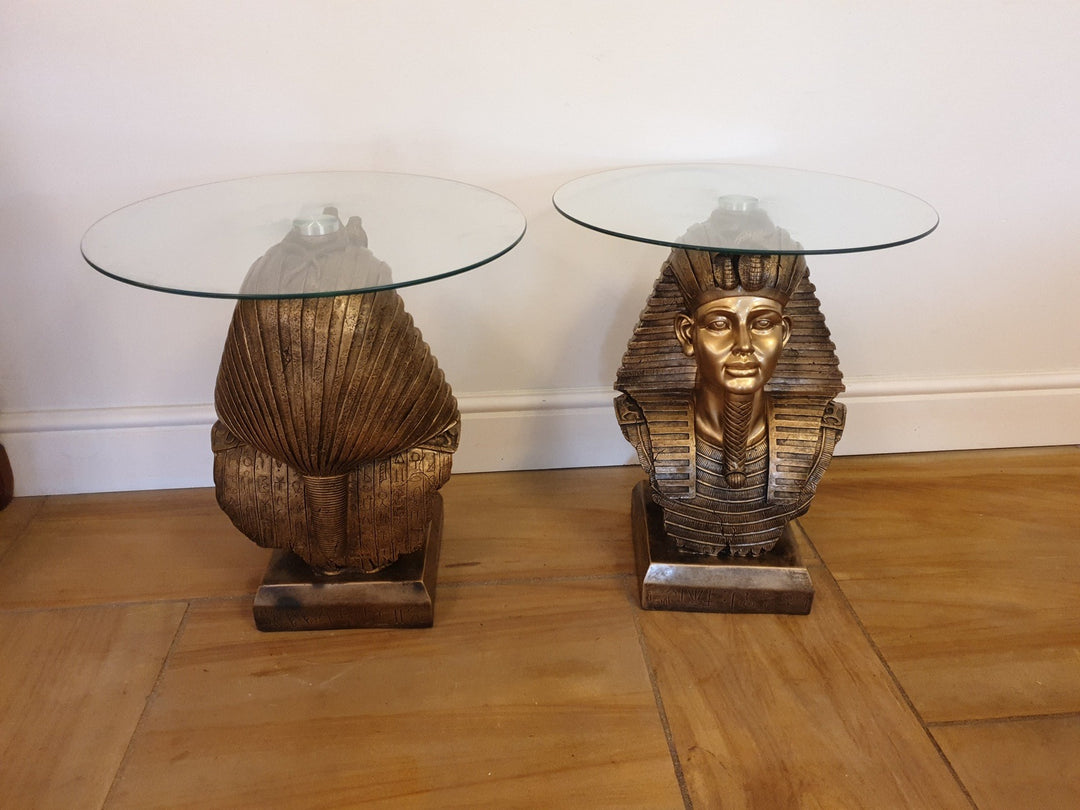A Pair Of Egyptian Style Glass Top Coffee Tables