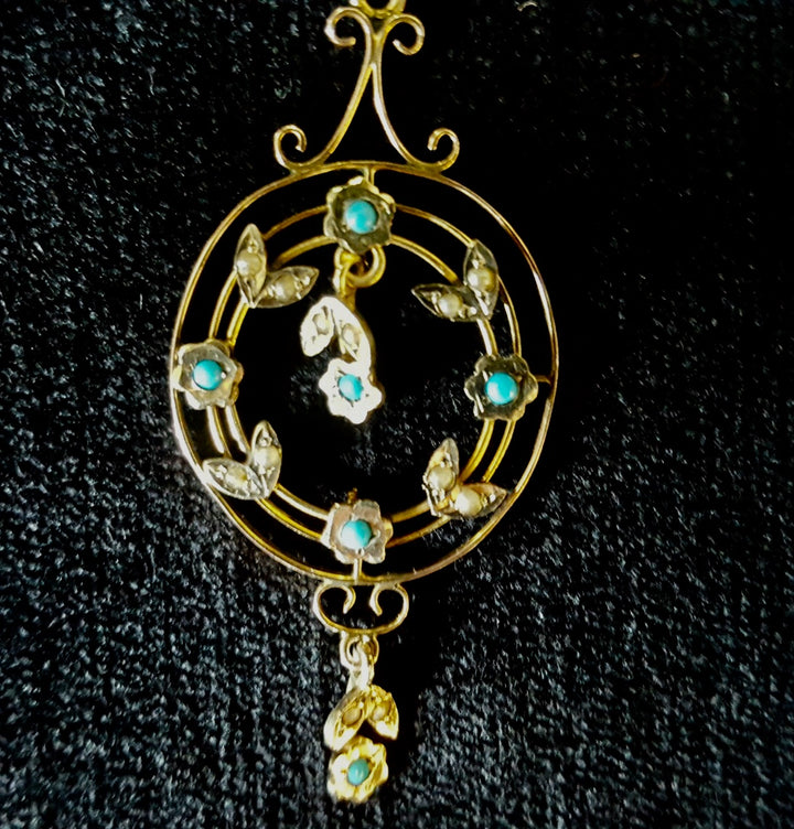 Victorian Gold And Turquoise Pendent.