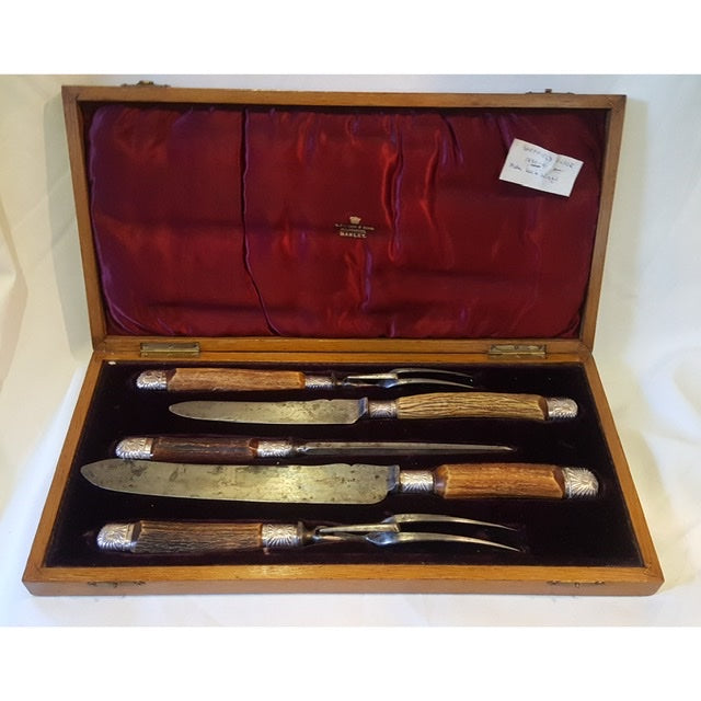Silver & Horn Boxed Carving Set.