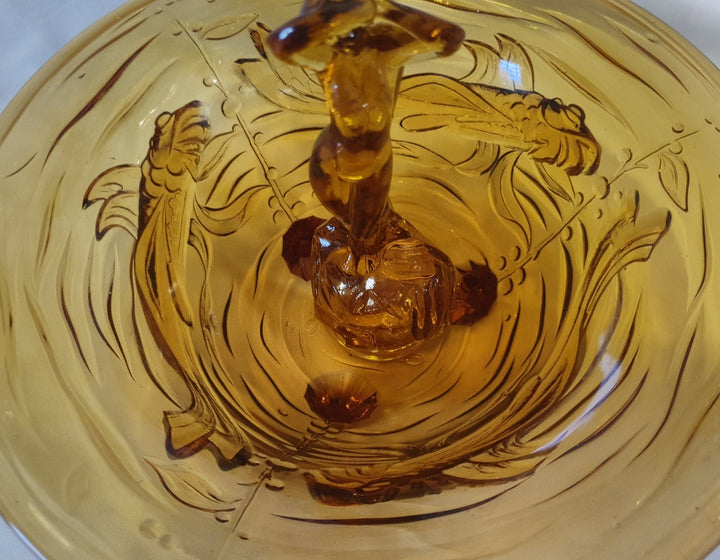 Art Deco Amber Glass Bowl And Lady